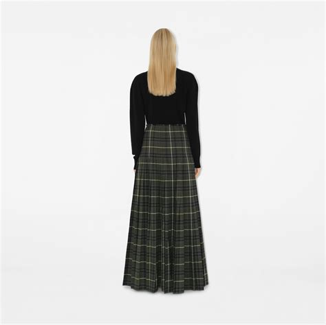 Check Wool Blend Maxi Kilt in Marsh 